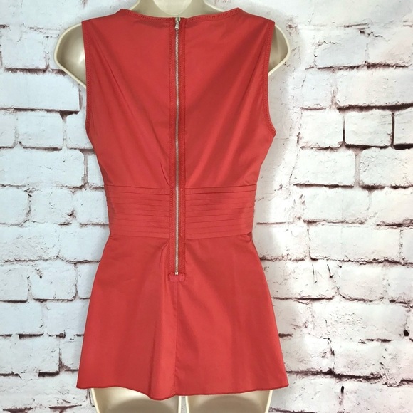 BCBGMAXAzria XS Coral Pleated Faux Wrap V-Neck Empire Waist Peplum Cotton Top XS - Picture 3 of 16